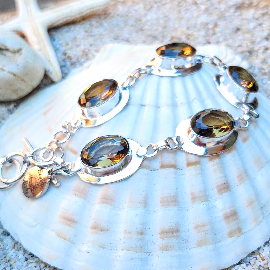 GRACE   - SMOKY QUARTZ GEMSTONE 925 BRACELET