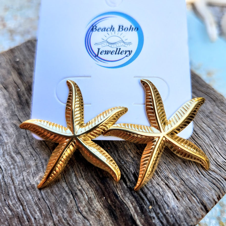 SEA STARS - STAR FISH  18K GOLD WATERPROOF STUD EARRINGS - Premium earrings from www.beachboho.com.au - Just $48! Shop now at www.beachboho.com.au