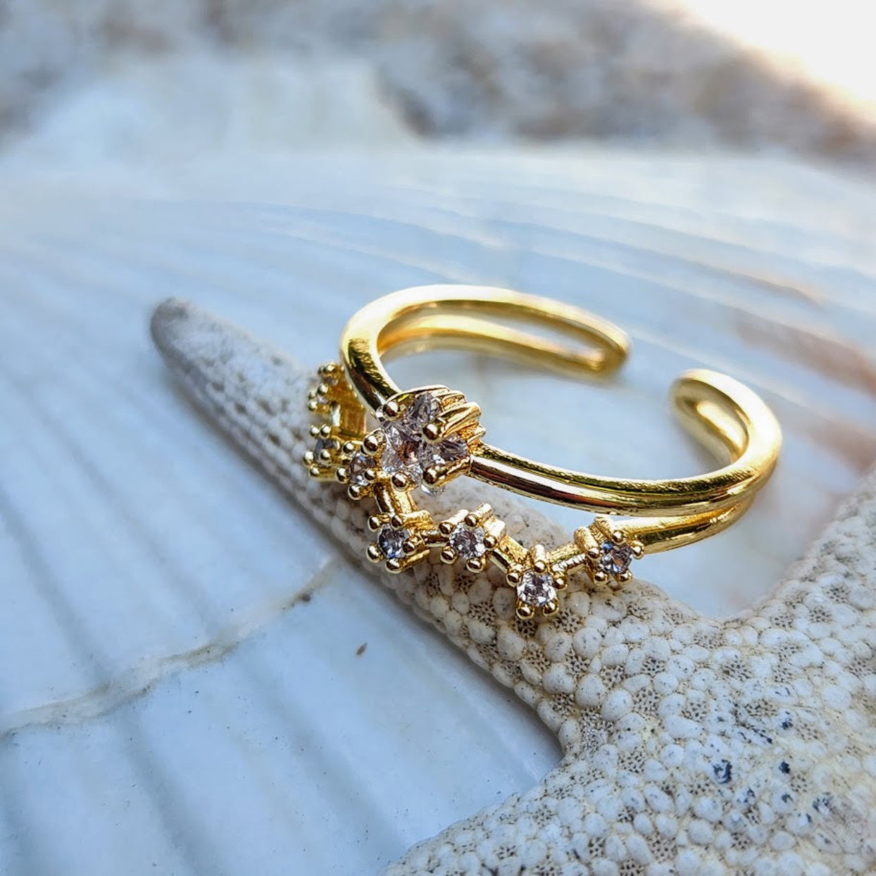 FOLLOW YOUR STAR  - ADJUSTABLE WATERPROOF STARS 18K GOLD RING