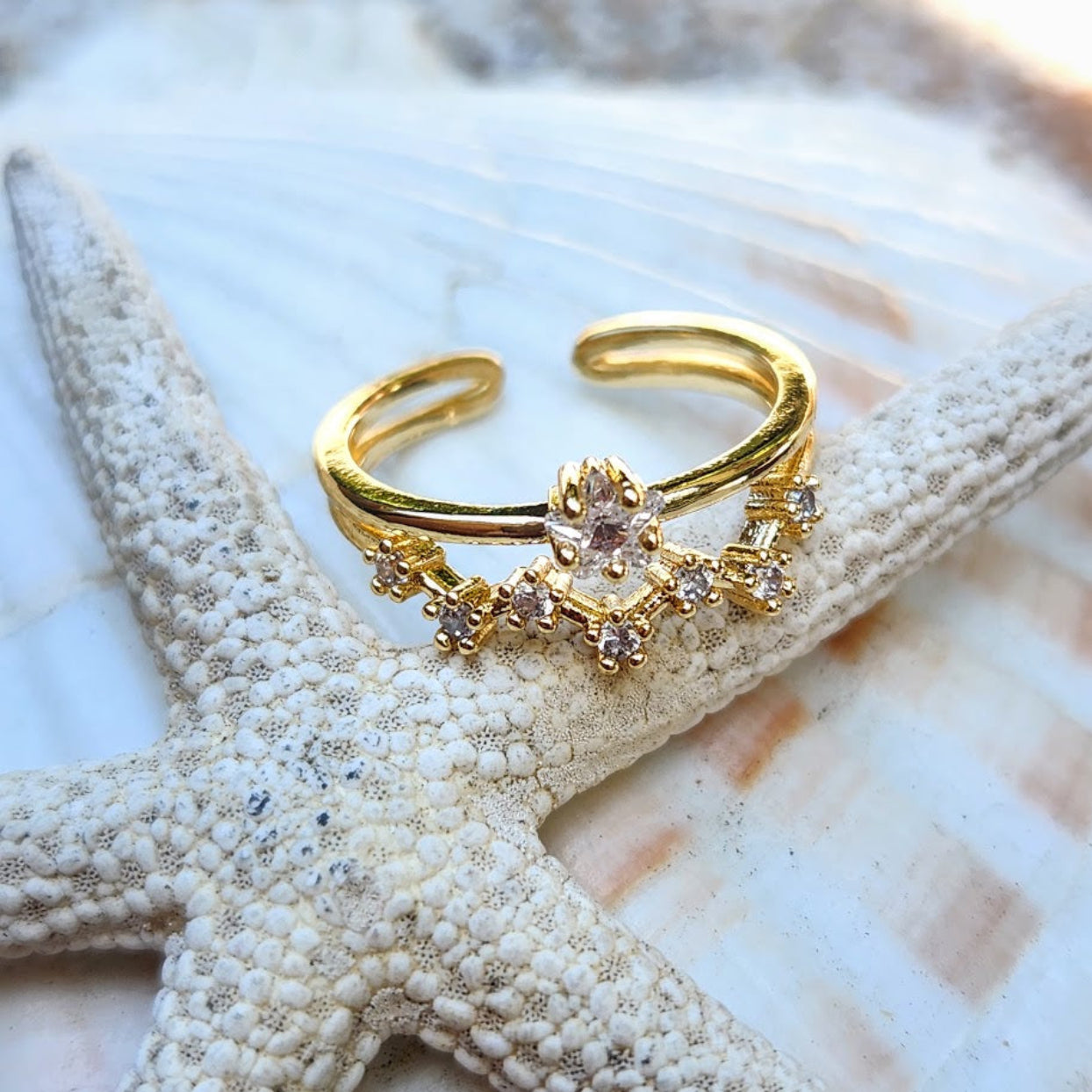 FOLLOW YOUR STAR  - ADJUSTABLE WATERPROOF STARS 18K GOLD RING