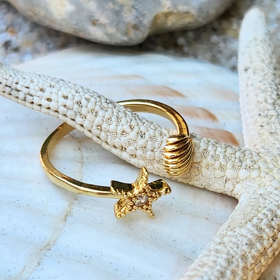 STAR & SHELL  - ADJUSTABLE WATERPROOF 18K GOLD RINGS