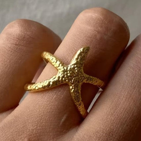 STAR FISH  - ADJUSTABLE WATERPROOF 18K GOLD RING