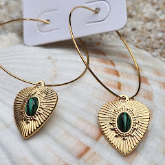 SO GREEN  -  18K GOLD MALACHITE WATERPROOF STONE HOOP EARRINGS