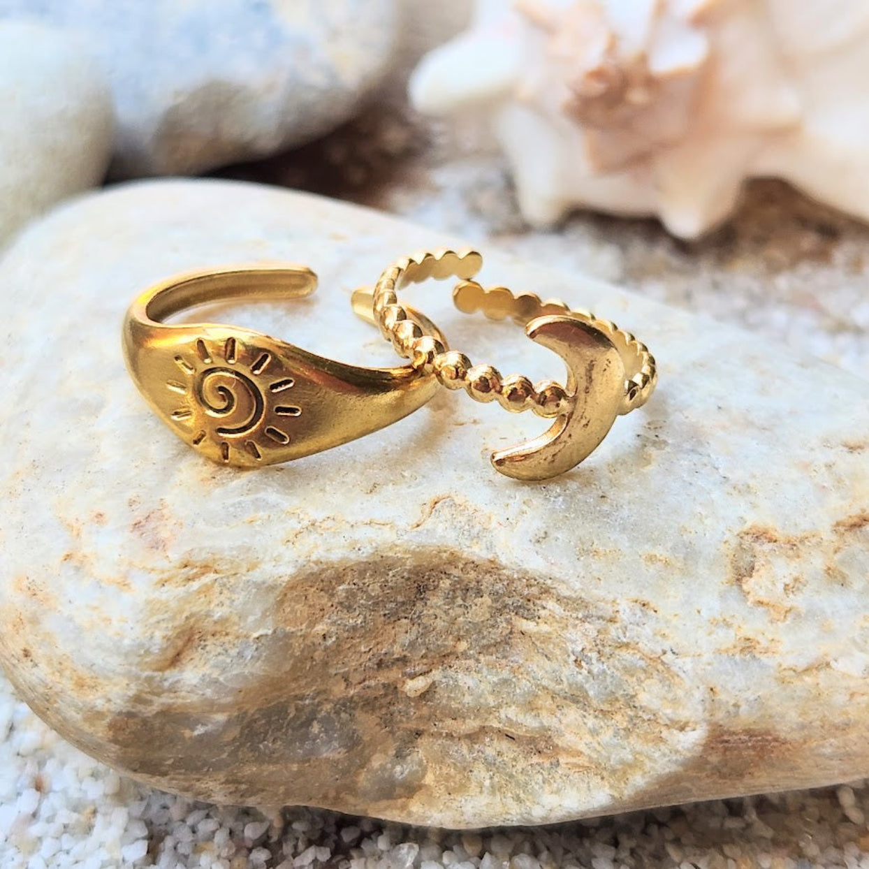 SUN & MOON - GOLD OR SILVER WATERPROOF UNIQUE TOE RINGS