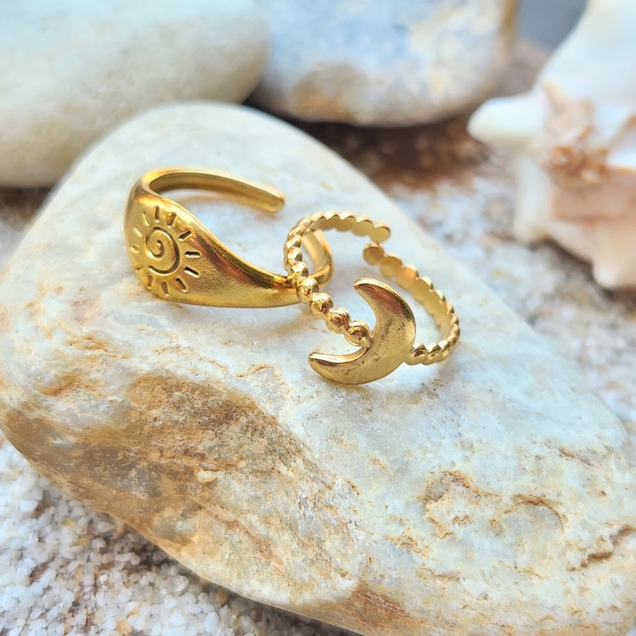 SUN & MOON - GOLD OR SILVER WATERPROOF UNIQUE TOE RINGS