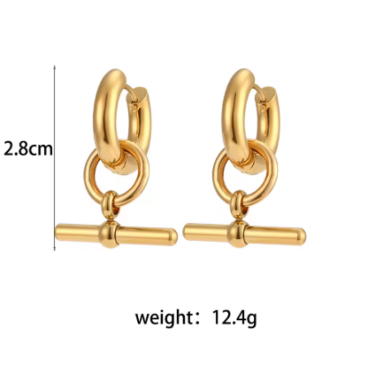 T-BAR - 18K GOLD  WATERPROOF EARRINGS