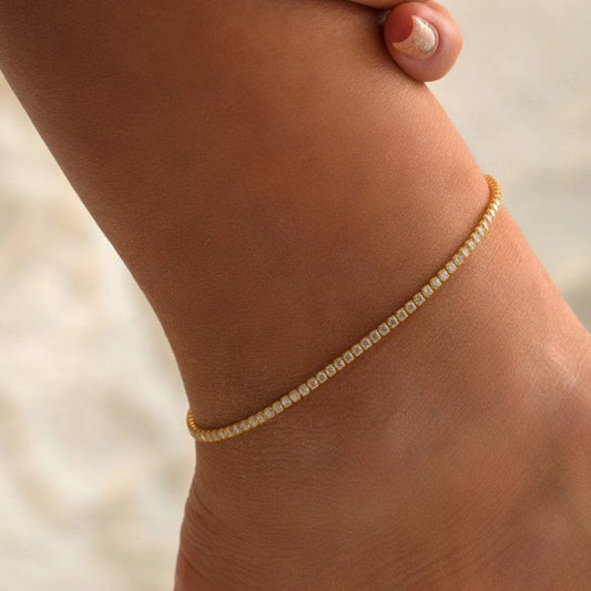 TENNIS ANKLET -  18K GOLD OR SILVER WATERPROOF