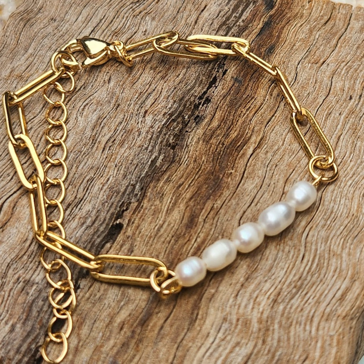 MARGALO WHITE TINY PEARLS WATERPROOF 18K PAPERCLIP BRACELET - Premium Bracelets from www.beachboho.com.au - Just $60! Shop now at www.beachboho.com.au