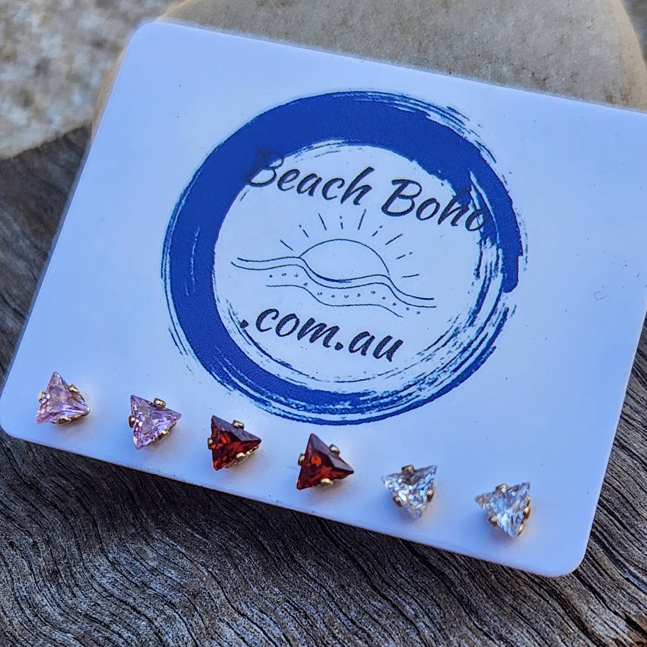 CRYSTAL TRIANGLES -  18K GOLD WATERPROOF CUBIC ZIRCONIA STUD EARRINGS - Premium earrings from www.beachboho.com.au - Just $50! Shop now at www.beachboho.com.au