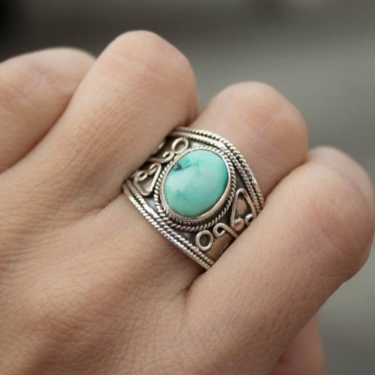 BE ALL - GREEN TURQUOISE DETAILED 925 RING