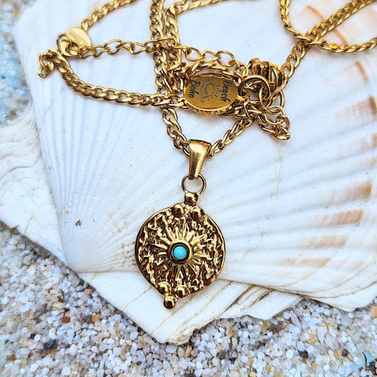 FOREVER CIRCLE - WATERPROOF 18K GOLD TURQUOISE PENDANT NECKLACE