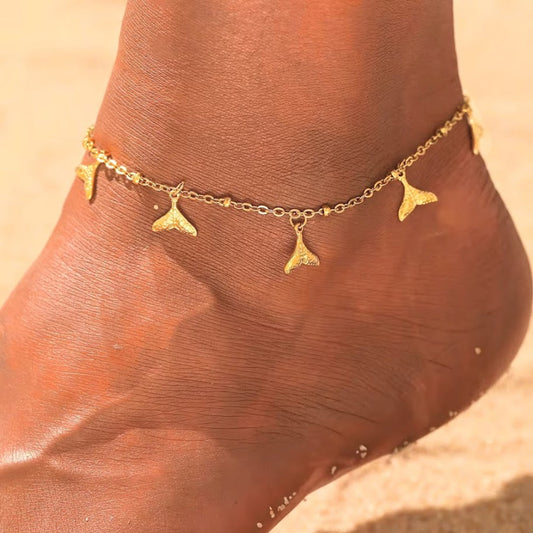 WHALE TAILS - SILVER OR GOLD - WATERPROOF BEACH BOHO ANKLET