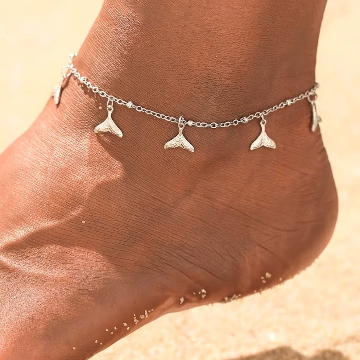 WHALE TAILS - SILVER OR GOLD - WATERPROOF BEACH BOHO ANKLET